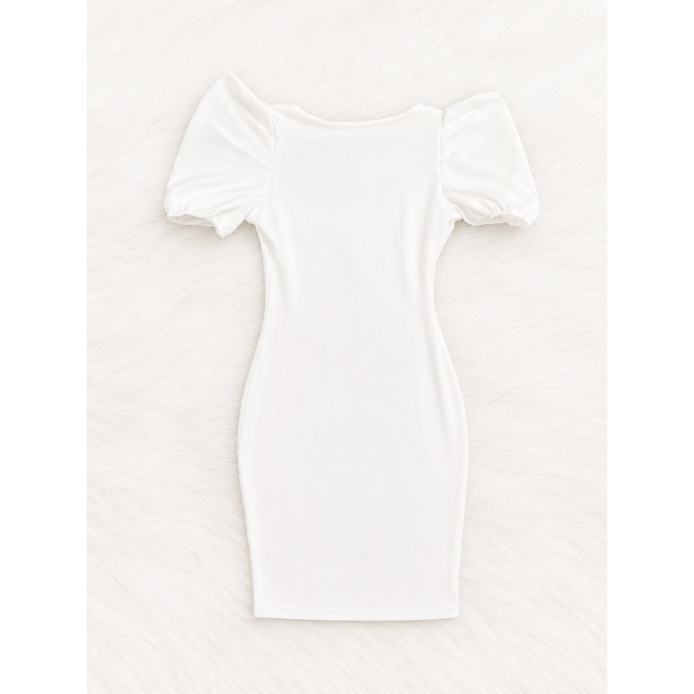 NWT Windsor White Puff Sleeve Bodycon Dress Medium | Bridal Shower Graduation - Picture 3 of 3